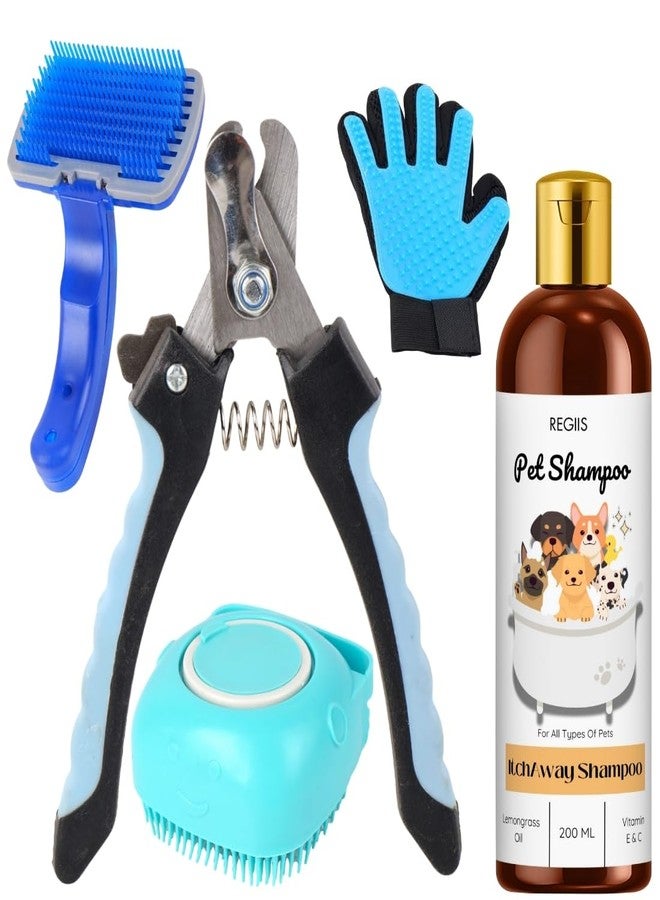 مجموعة ريجيس للعناية بالحيوانات الأليفة مع شامبو للكلاب، وفرشاة لإزالة الشعر الزائد، وقفاز، ومقص أظافر، مجموعة العناية الاحترافية بالحيوانات الأليفة، 200 مل (عبوة من 5 قطع) - Image 1